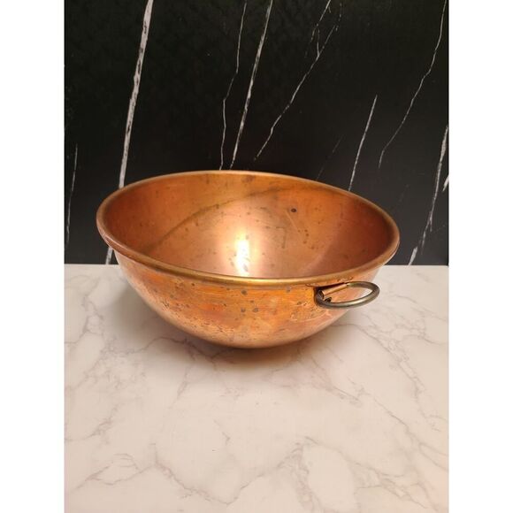 Copper Mixing Bowl Round Bottom Rolled Edge Thumb Ring Large Vintage 10.75"x5" - Picture 1 of 8